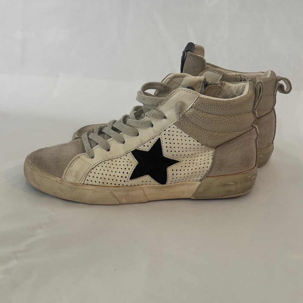 Vintage Havana Beige and White High-Top Sneakers
